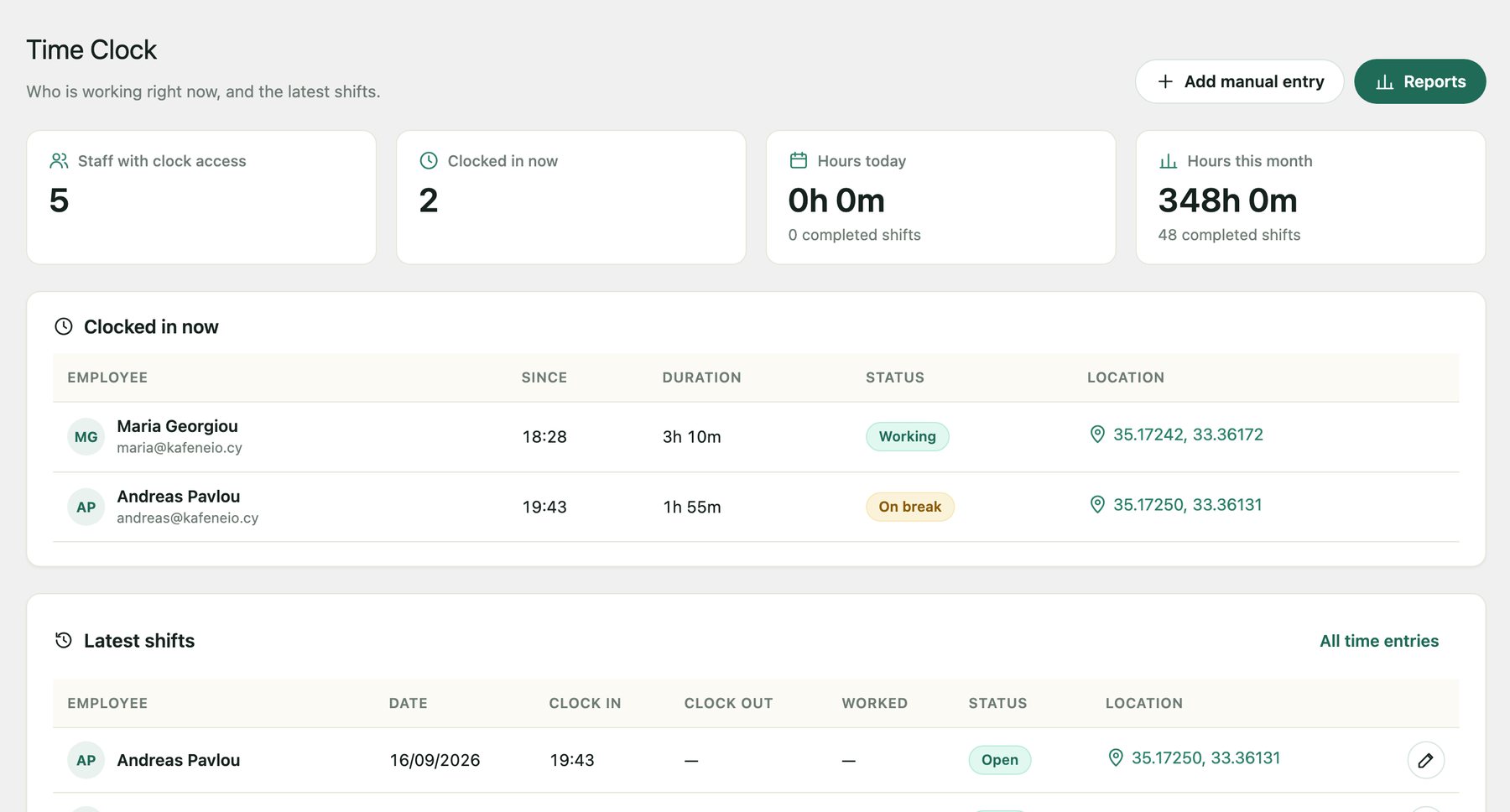 Time Clock documentation 1.0.2 (en) admin-dashboard