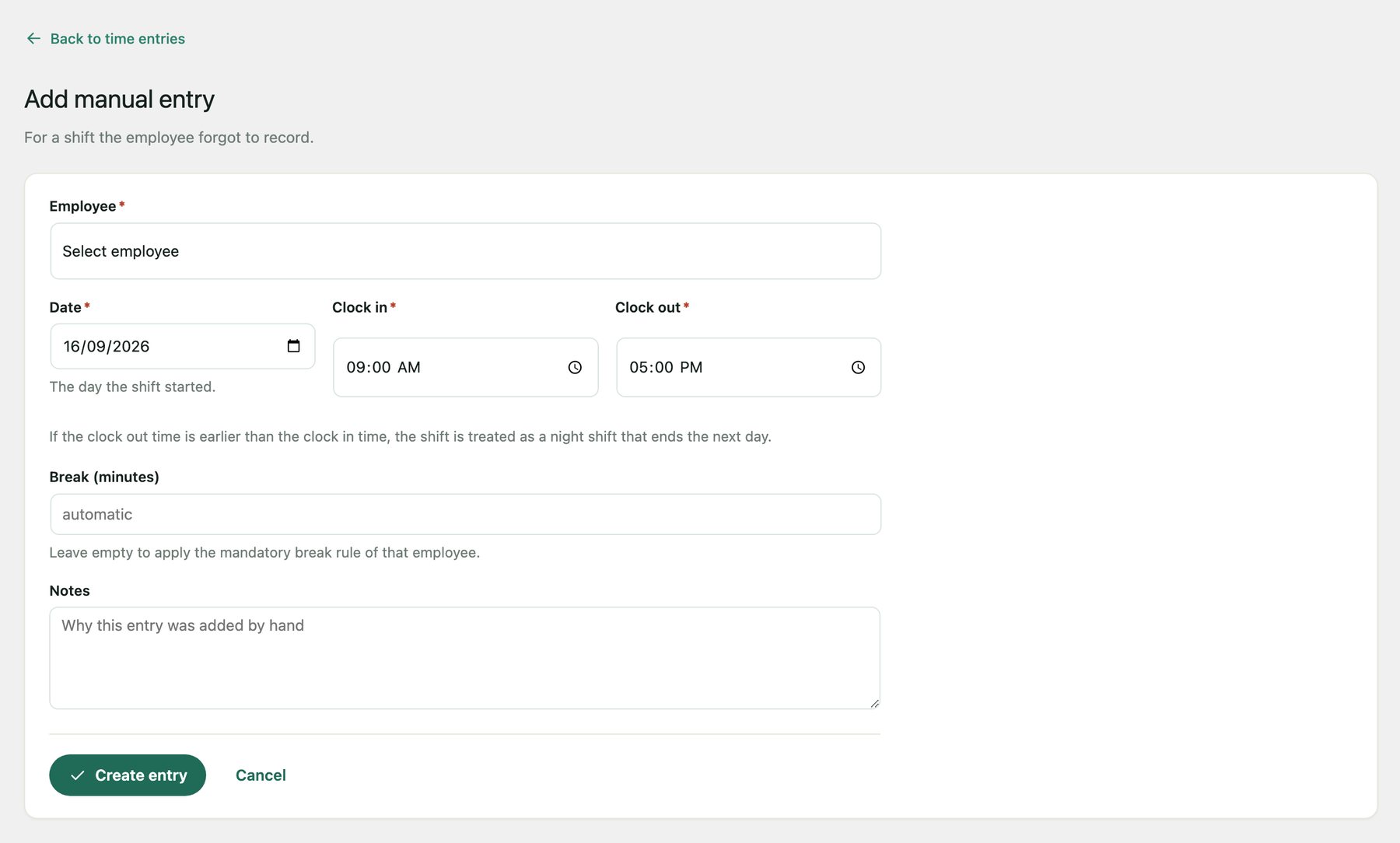 Time Clock documentation 1.0.2 (en) entry-add