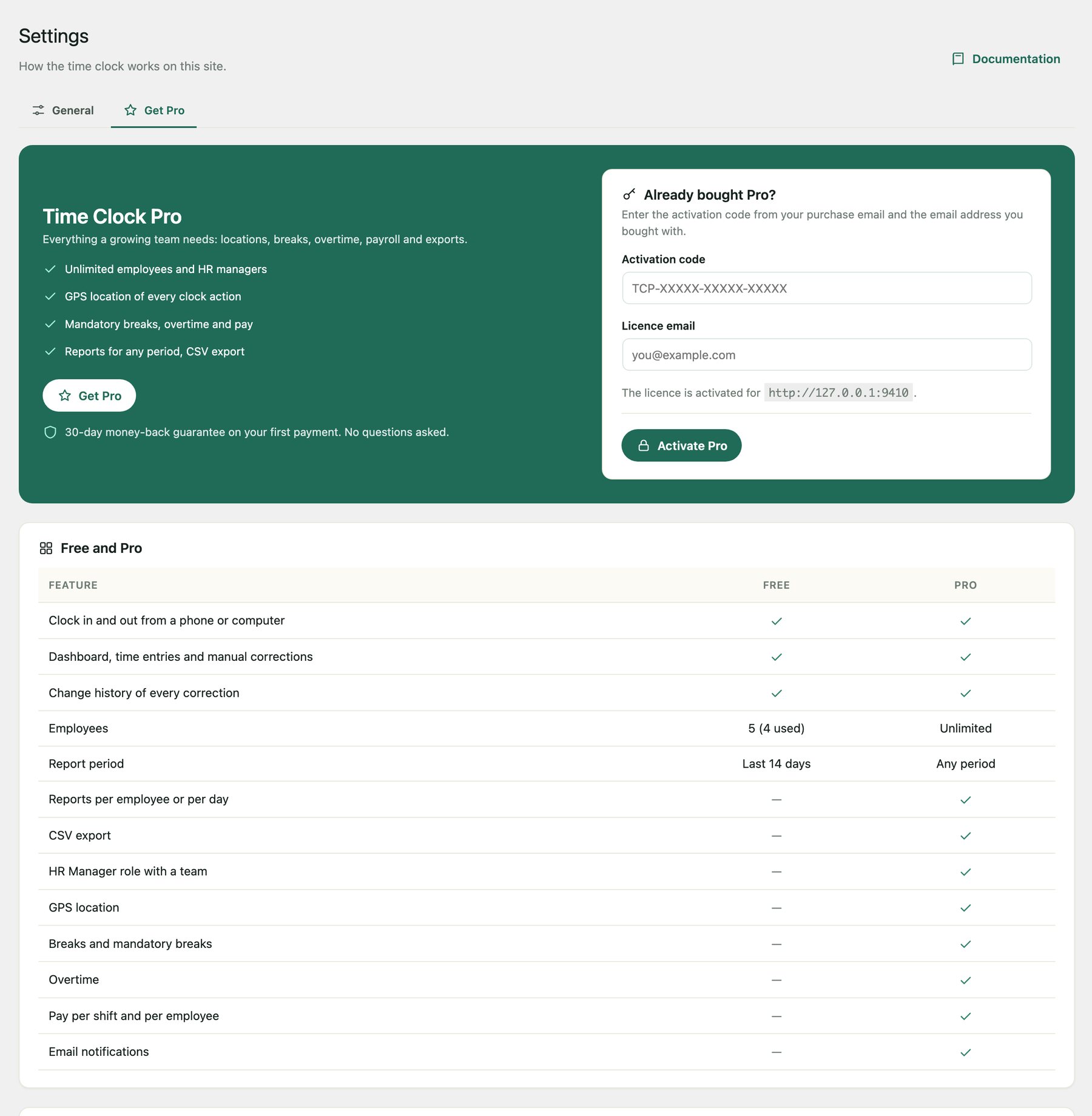 Time Clock documentation 1.0.2 (en) get-pro