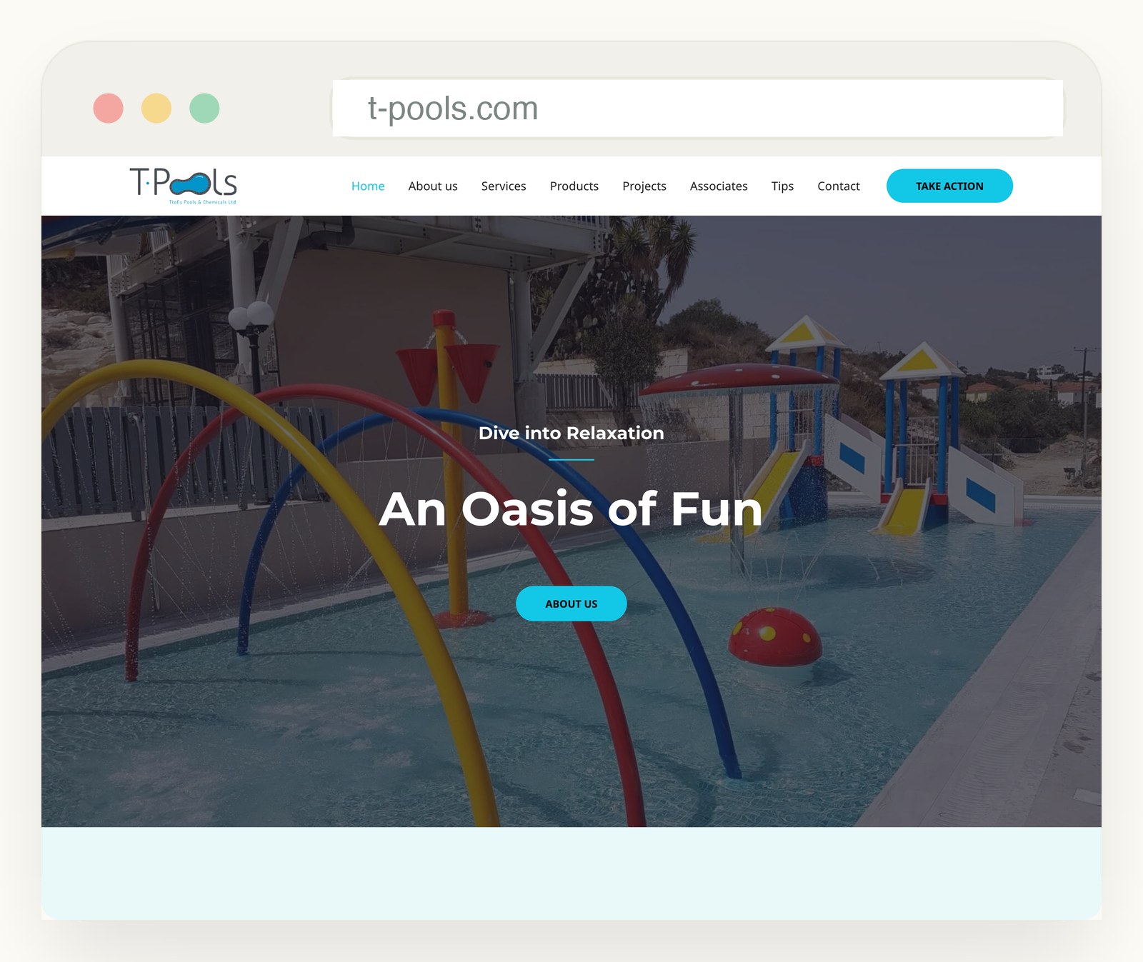 Ttofis Pools & Chemicals website shown in a browser window